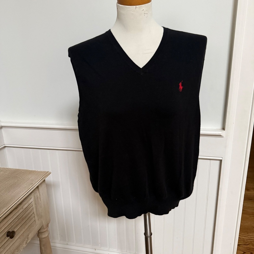 Polo Ralph Lauren Black V Neck Pima Cotton Sweater Vest Men L